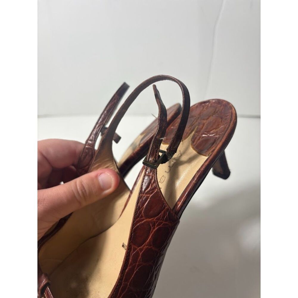 Amalfi Kitten Heels 8.5 Neutral Snakeskin Pointed Toe Mules 90s Y2K Shoes Buckle - Picture 6 of 6